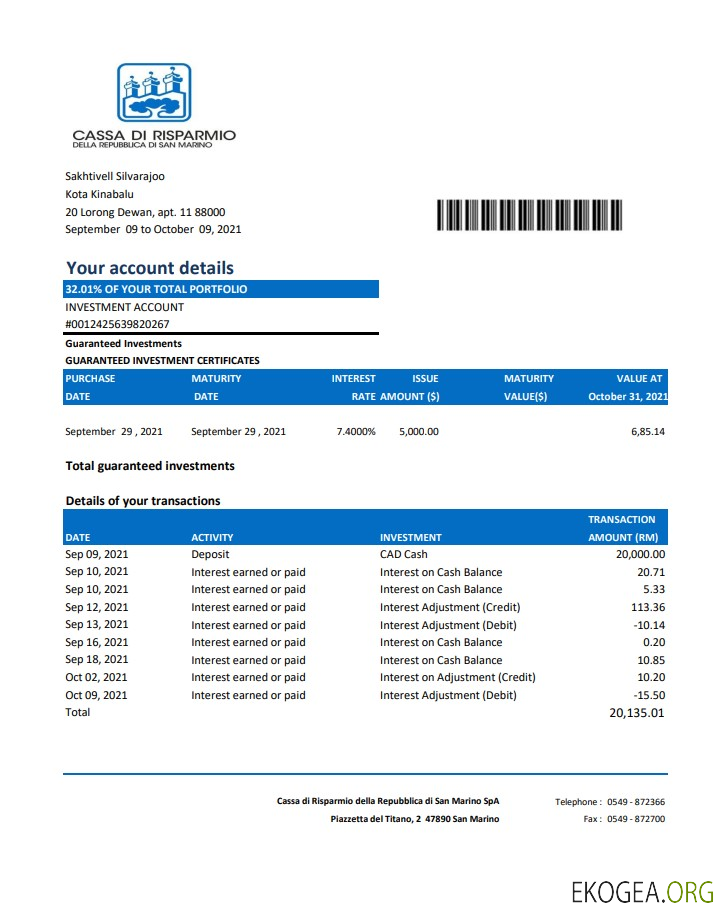 Saint Marin Cassa di Risparmio excel pdf
